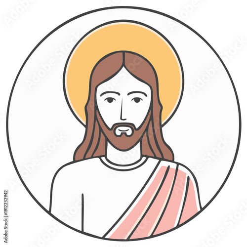 Divine spiritual figure with halo and beard in minimalist line art style illustration