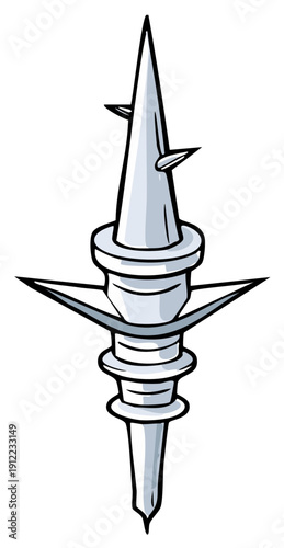 Stylized metallic decorative spike with sharp points cartoon illustration