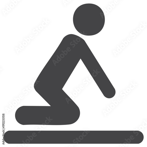 Simple flat icon of a person kneeling in prayer on a mat symbolic of worship and faith