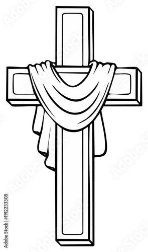 Religious cross with draped fabric symbol graphic illustration