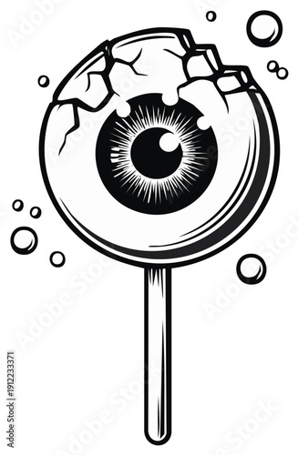 Spooky Cracked Eyeball Lollipop Candy Halloween Illustration
