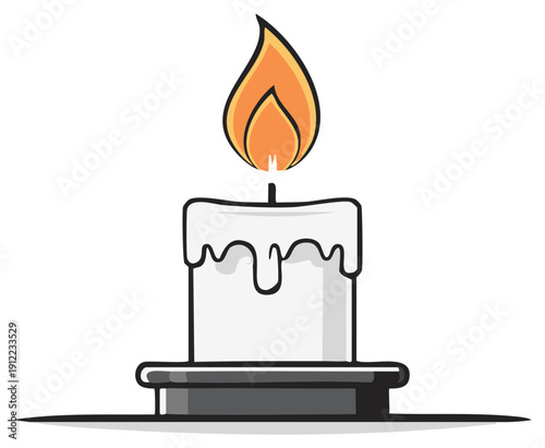Cartoon candle with orange flame burning bright on holder