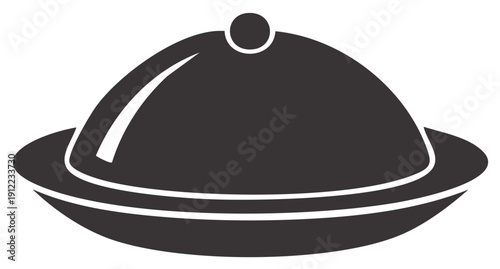 Illustration of a closed food serving cloche, black silhouette.