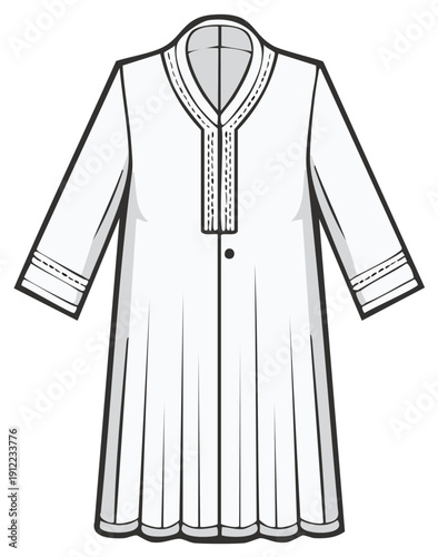 Vector Illustration of a Woman's Three-Quarter Sleeve Tunic with V-Neck and Button Closure
