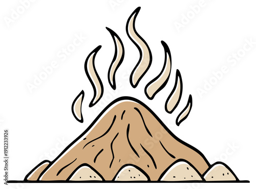 Cartoon illustration of a volcano with erupting lava flames