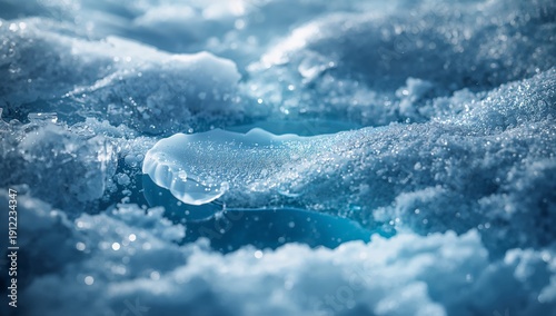 Ice Forms on Water Surface During Winter in a Snowy Landscape Near a Lake