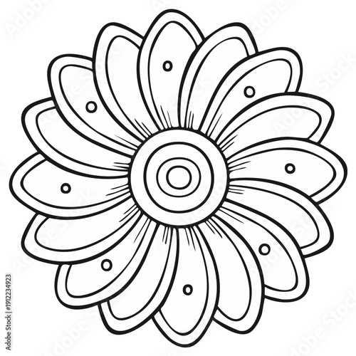 Abstract Floral Mandala Design: Black and White Line Art for Coloring Books or Creative Projects