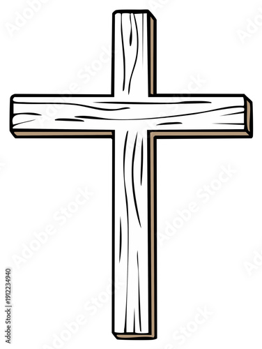 Illustrated wooden cross, symbol of faith, religious concept