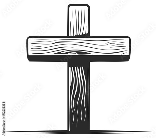 Vintage wooden Christian cross illustration with wood grain texture