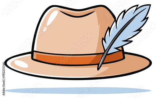 Cartoon vector illustration of a traditional Bavarian Tyrolean hat with a blue feather