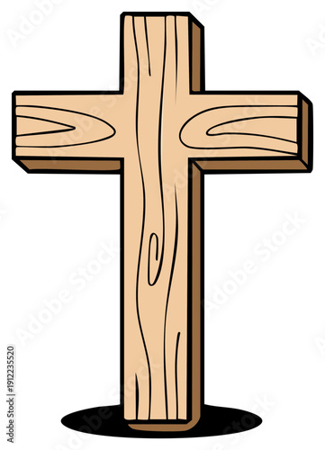 Illustrated wooden Christian cross, a symbol of faith and devotion.