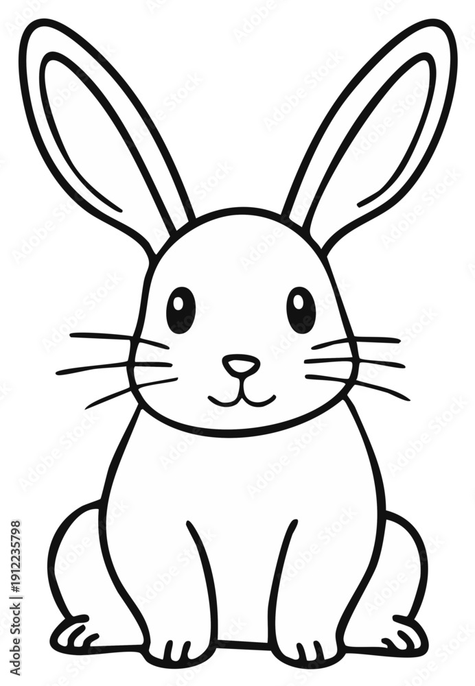Fototapeta premium Simple cartoon outline of a cute bunny rabbit sitting upright with long ears