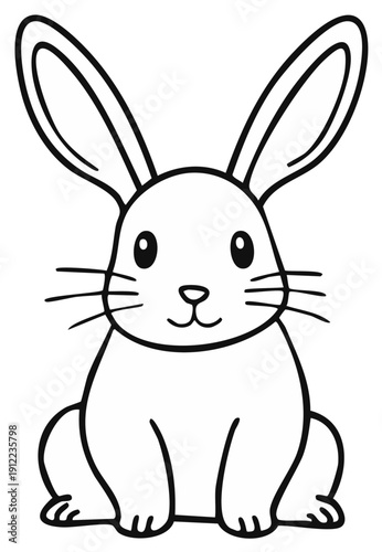 Simple cartoon outline of a cute bunny rabbit sitting upright with long ears
