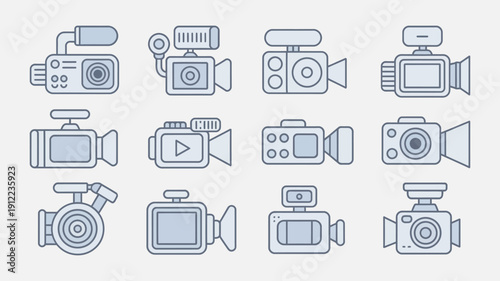 collection of various security cameras, modern surveillance devices including dome, bullet, and PTZ types, vector illustration for safety, monitoring, and security system design.