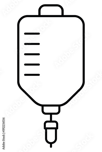 Medical IV Drip Bag Vector Illustration - Outline Icon for Intravenous Therapy, Hospital Healthcare, Blood Transfusion, and Clinical Treatment