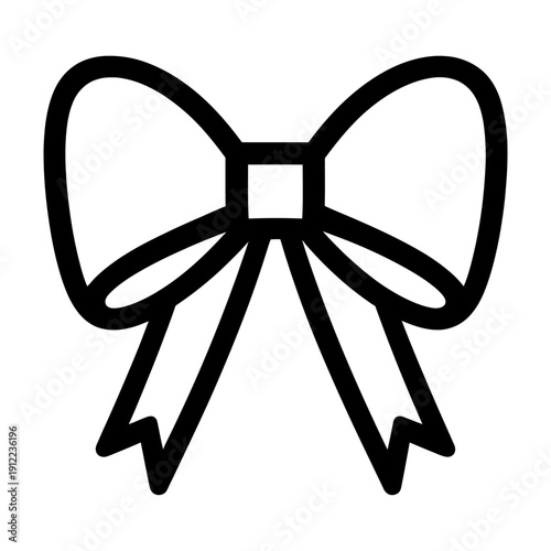 Minimalist Gift Ribbon Bow Outline Vector - Simple Black Line Art Icon for Birthday Presents, Wedding Invitations, and Festive Holiday Decoration Isolated on White Background