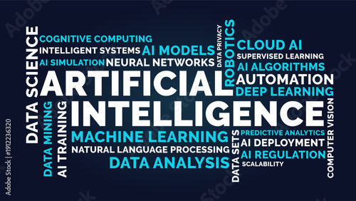Artificial Intelligence Word Cloud Design for Deep Learning Cloud AI and Data Analysis. Artificial Intelligence