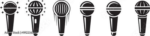 Microphone in different styles and symbols black and white audio music