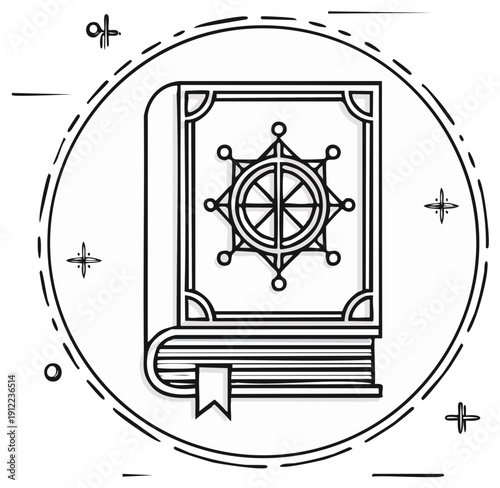 Illustration of a closed magical book with a star design