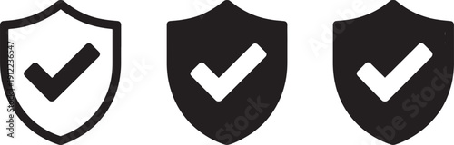 Shield with checkmarks security protection black