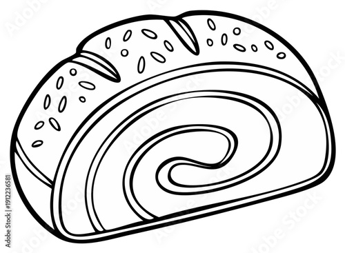 Illustration of a Swiss Roll Cake with a Spiral Cream Filling and Seeds on Top
