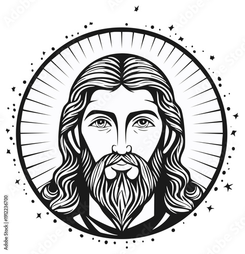 Jesus Christ Vector Portrait with Halo Icon for Religious Devotion or Easter Celebration