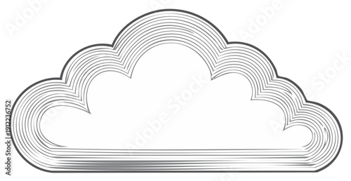 Stylized cloud outline graphic with textured hatching detail, weather icon.