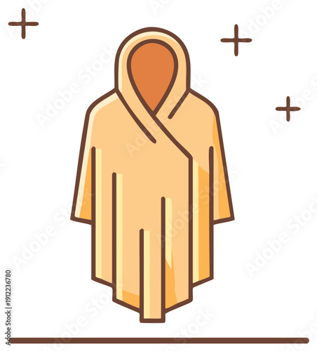 Stylized hooded robe or poncho icon in warm peach tones for comfort and apparel design
