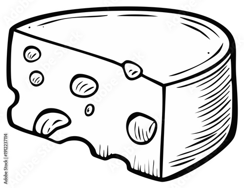 Simple Hand Drawn Slice of Swiss Cheese with Holes