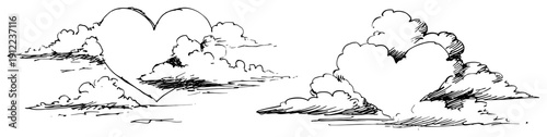 Hand drawn heart shaped clouds sky illustration vector