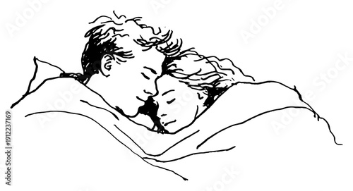 Hand drawn couple cuddling cozy embrace sketch illustration vector