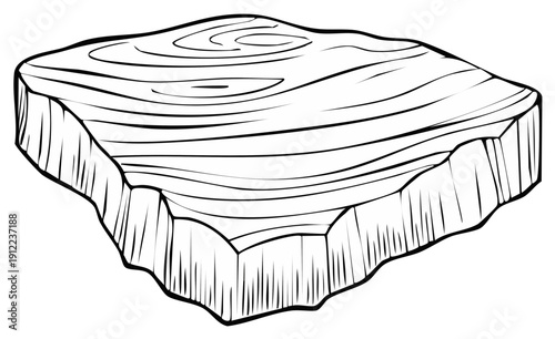 Rough wood texture block with natural grain lines stylized illustration line art