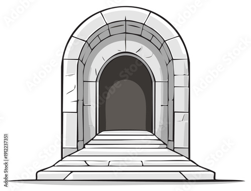 Ancient stone archway with ascending steps leading into darkness
