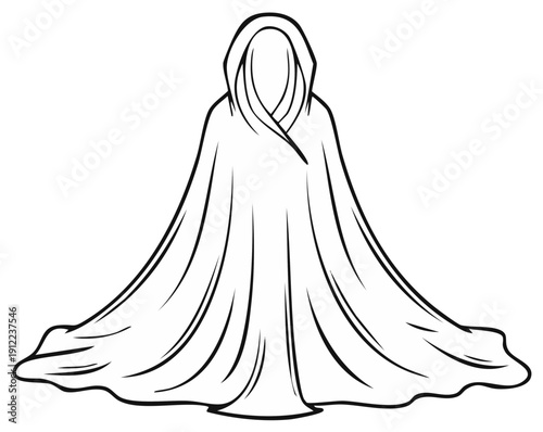 Ghostly figure in flowing cloak with hood, mysterious and ethereal illustration
