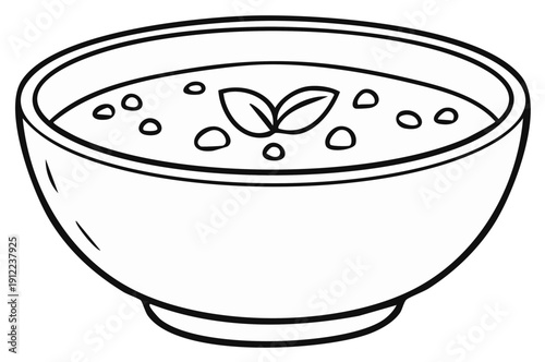 Line Art Bowl of Soup with Herbs and Garnish