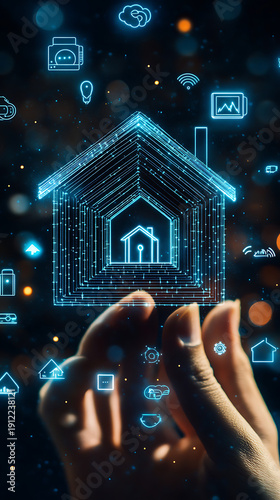 Smart home interior with connected iot technology icons high resolution picture