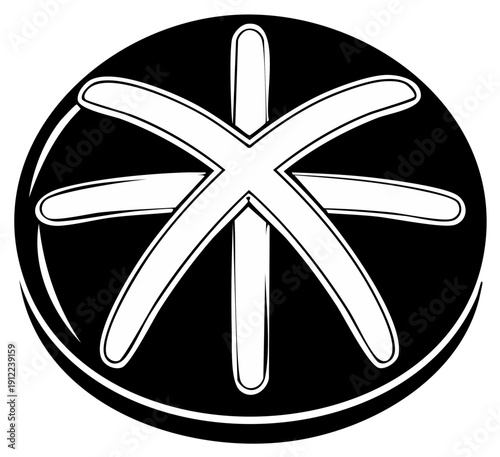 Abstract Circular Symbol with Radiating White Lines on Black Background Graphic Design