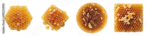 Premium Raw Honeycomb Collection, Natural Bee Honey Combs in Various Shapes, Organic Sweet Hive Nectar Isolated on White Background PNG