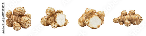 Schilderij op canvas Fresh Jerusalem Artichoke Collection, Organic Raw Sunchoke Tuber Set, Healthy Ea