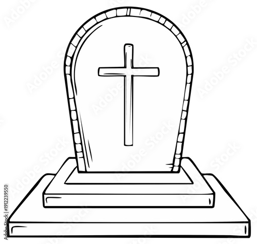 Simple Christian Cross Gravestone Hand Drawn Illustration