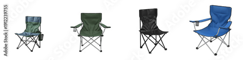 Foldable Camping Chairs Set, Portable Outdoor Seating Collection for Picnic and Beach, Lightweight Tailgating Furniture Isolated on White Background PNG