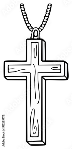 Black and white wooden cross pendant necklace illustration