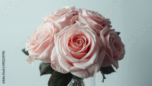 Pink Roses in a Vase on a Light Background During the Day