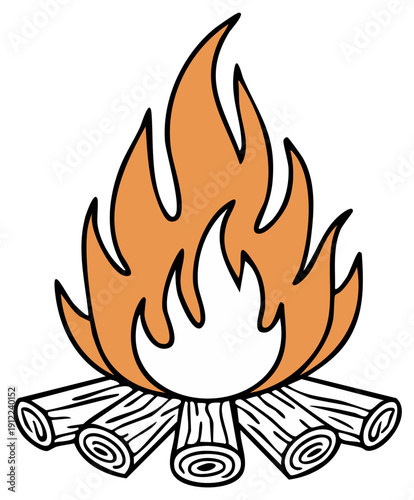 Campfire with bright orange flames and logs emitting warmth and light