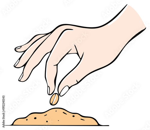 Human hand planting small seed into fertile soil symbolizing growth and new beginnings