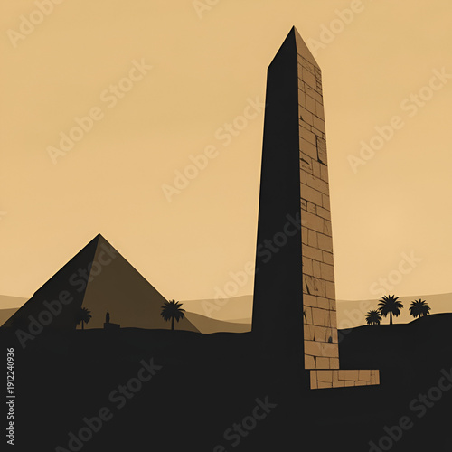 Granite Obelisk silhouette, an indestructible relic of the past - Obelisk illustration - Obelisk vector - Egyptian monument silhouette - Egyptian silhouette