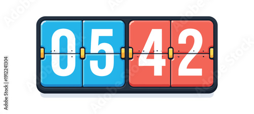 flip clock style timer with bold numbers changing countdown display . colored flat icon vector illustration