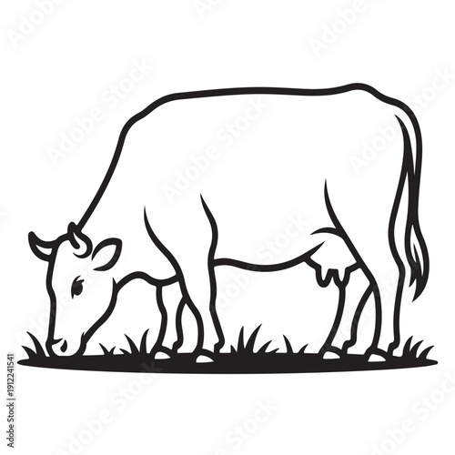 Black and white silhouette of a cow grazing peacefully in a grassy field with lush green grass a farm animal eating on pasture agricultural representation vector illustration