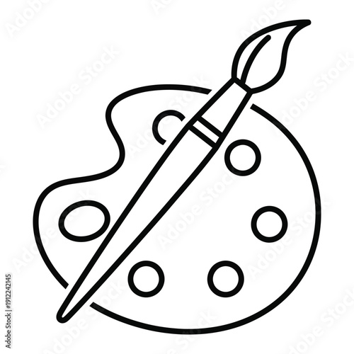 Artist's palette with brush and colorful paint spots, symbolizing creativity and art.