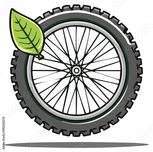 Green leaf adorning a bicycle wheel with a clean design aesthetic